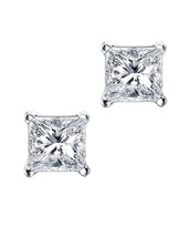 Clear Princess Cut Square CZ Sterling Silver Prong Basket Setting Stud Earrings - £7.09 GBP+