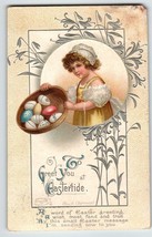 Easter Postcard Ellen Clapsaddle Girl With Basket &amp; Painted Eggs Embossed 1914 - £13.55 GBP
