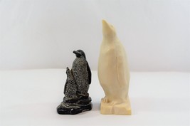 Pearlite Carved Resin Penguin Figurines Statues Black White Canada Vtg S... - $29.02