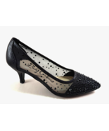 Lady Couture Silk Black Pointed Toe Mid Heel Dressy Embellished Pump - $89.99