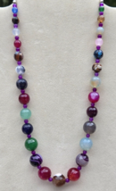 Colorful Multicolor Agate / Quartzite Bead Necklace in Stainless Steel, 20 Inch - £14.60 GBP