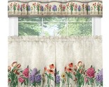 3pc. Printed Curtains Set: 2 Tiers &amp; Valance(58&quot;x13&quot;)FLOWERS GARDEN BLOO... - £17.40 GBP