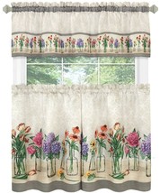 3pc. Printed Curtains Set: 2 Tiers &amp; Valance(58&quot;x13&quot;)FLOWERS Garden Blooms,Achim - £17.12 GBP