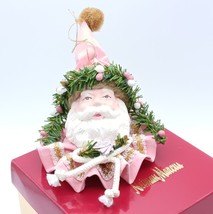 VTG Neiman Marcus Pink Fabric Mache Victorian Santa Head Ornament In Box - £18.15 GBP