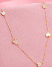 14k Gold Plated 925 Sterling Silver MOP Shell Heart Station Necklace Jew... - $90.99 CAD
