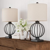 Home Modern Table Lamps - Set of 2 Wrought Iron Open Cage Lights with LED Bulbs  - £121.00 GBP