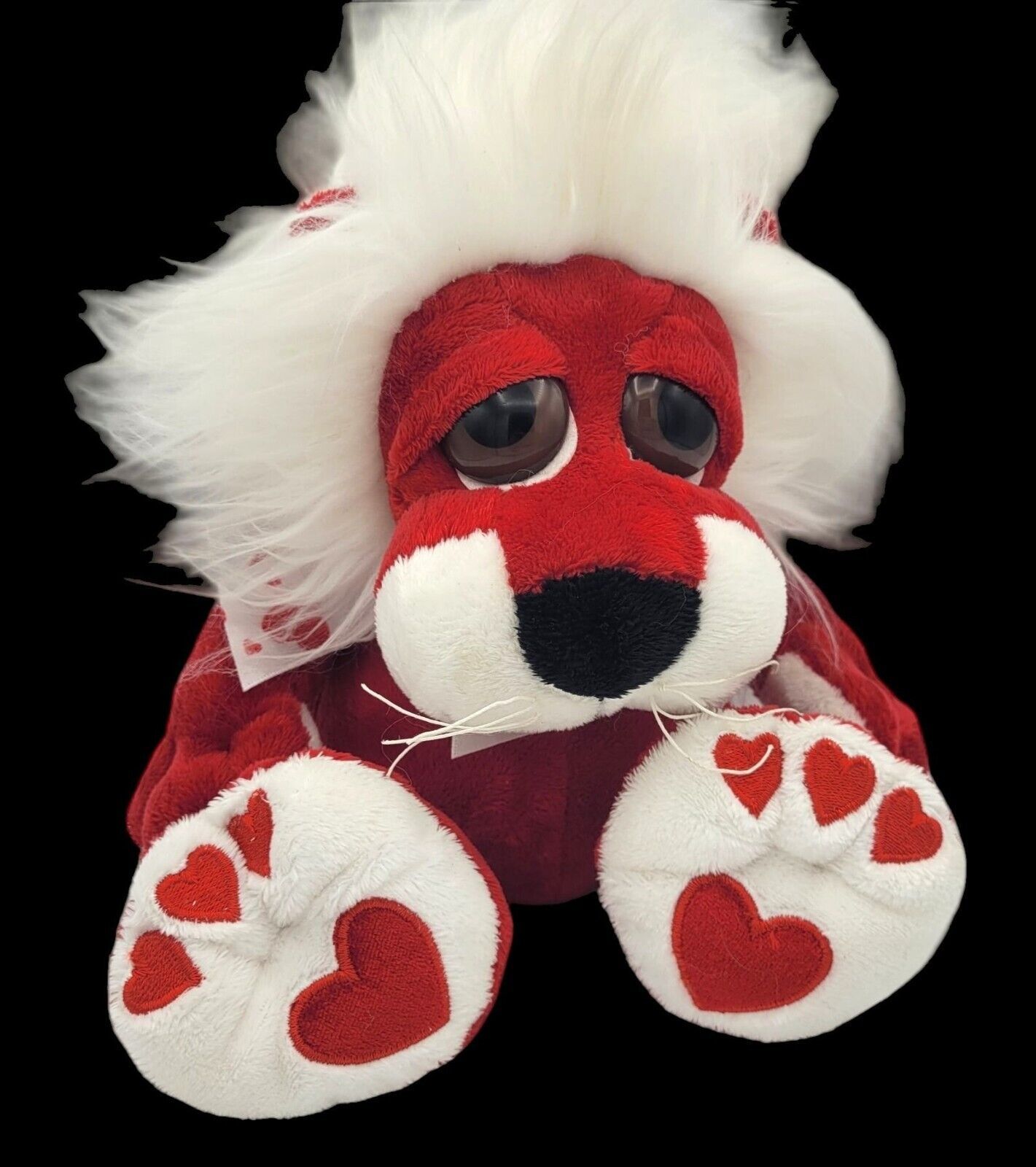 Walmart Valentine Lion 10" Red Wild White Mane Hearts on Feet & Collar Sad Eyes - $14.20
