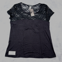 French Atmosphere Shirt Womens 3X Black Blouse Cap Sleeve Scoop Neck Lac... - £17.19 GBP