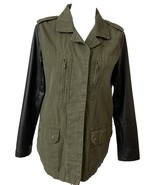 Utility Sans Souci Jacket Sz S Green Black Faux Leather Sleeve Hidden Bu... - $20.88