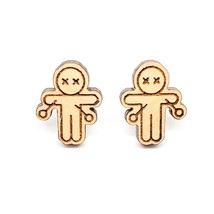 Voodoo Doll Earrings - Poplar Wood - £10.38 GBP