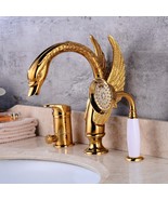 Gold Bathroom widespread 3 Holes Swan Bathtub Faucet with Hand Shower de... - $6,706.82 MXN