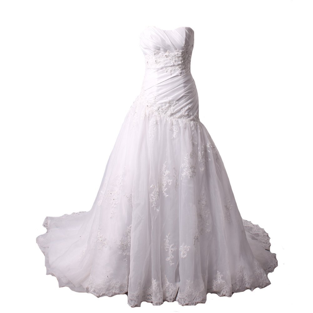 Kivary Women's Organza White Corset Lace Appliques Wedding Dresses US 18W