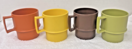 Set of 4 Four Vintage Tupperware Stackable Coffee Mugs #1312 Harvest Colors - $14.36