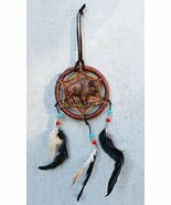 Native American Sacred Buffalo Bison Cattle Dreamcatcher With 3 Beaded F... - $35.54 CAD