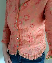 JJill Floral Embroidered Gossamer Blouse Womens 3/4 sleeves M Med NWOT - £25.94 GBP