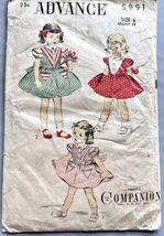 Vtg RETRO 1950s Advance 5991  Girl Dress SEWING PATTERN Girl 6 full skirt - $18.00