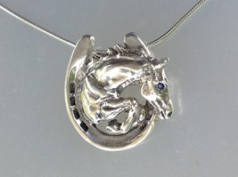 Hunter Jumper in a horseshoe pendant and chain. Sterling silver necklace... - $99.00