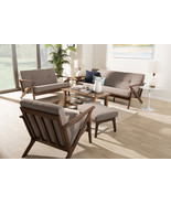 Netherlands Walnut Wood Light Gray Fabric Tufted Livingroom Sofa Set - $30,308.66 MXN