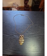 Vintage Large Metal Owl Silver Plated Black Eyes Pendant Necklace Chain ... - $18.17 CAD