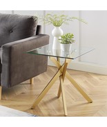 Modern Style Square Side Table With Tempered Glass Top And Metal Tubular... - £62.24 GBP