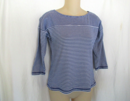 Talbots top tee Petite blue stripe dropped elbow sleeves scoop neck - £13.21 GBP