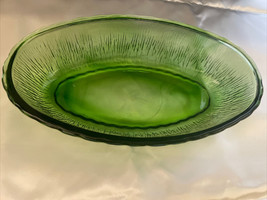 Vintage FTD Green Glass Oval Bowl/Vase Textured  dated 1975,  9.25”L X  2.5”H - £6.04 GBP