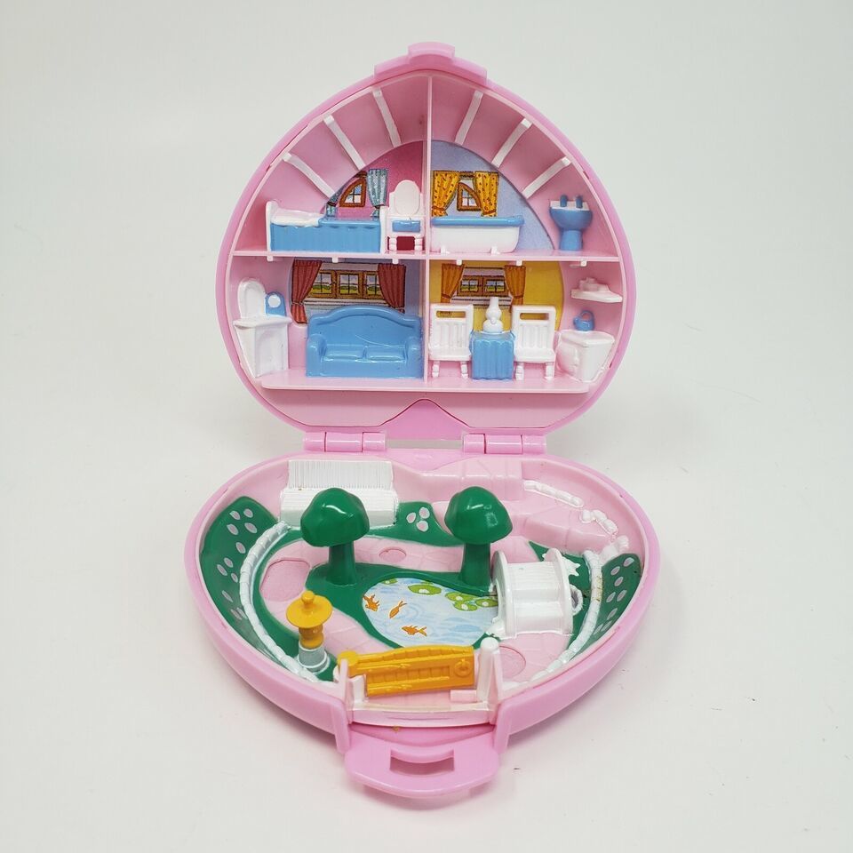 VINTAGE 1989 POLLY POCKET BLUEBIRD COUNTRY COTTAGE PINK HEART COMPACT PLAYSET - £26.34 GBP