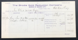 1897 Brodie Gold Reduction Co Billhead Mound City Cripple Creek Colorado CO - £35.67 GBP