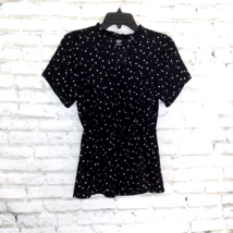 Bobeau Blouse Womens Small Black Dots Short Sleeve V Neck Surplice Peplum Shirt - £17.21 GBP