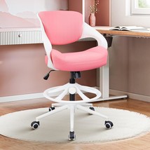 Standing Computer Desk Chair, Foot Ring, Lumbar Support, Swivel Task, Pink. - £152.77 GBP