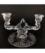 Vintage New Martinsville Flower Basket Clear Glass Candelabra Double Can... - £14.46 GBP