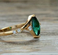 2Ct Marquise Cut CZ Emerald Bypass Engagement Ring 14K Yellow Gold Finish - £126.50 GBP