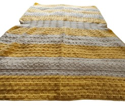 Handmade Blanket Throw Lap Yellow White Striped Textured Crochet Chunky Knit - £23.74 GBP
