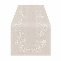 Saro Lifestyle Swirl Embroidered Runner, Natural, 16 inch x 54 inch - £9.03 GBP