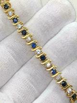 10K Yellow Gold Over Estate &amp; Vintage Sapphire &amp; Diamond Tennis 7.25&quot; Bracelet - £163.78 GBP