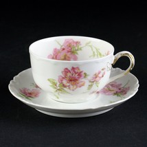 Haviland Limoges Schleiger 59 Large Pink Roses Cup &amp; Saucer Set, Antique... - £15.80 GBP
