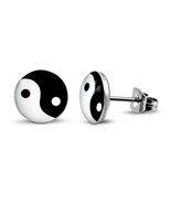STAINLESS STEEL YIN YANG EARRINGS 10mm Balance Tai Chi Martial Arts Stud... - $127.95 MXN