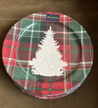 Tommy Bahama Melamine Set Of 6 Dinner Plates 11” Tartan Plaid Christmas Tree - $54.99