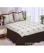 ANNA FLOWERS EMBROIDERED COFFEE &amp; BEIGE BEDSPREAD COVERLET SET 3 PCS KIN... - £42.72 GBP