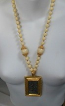 Vintage Signed SUL Large Frame Pendant Necklace Gold-tone Statement 23&quot; - £35.20 GBP