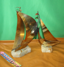 Vintage Pair Brass Metal Steel Onyx Sailboat Sculptures DeMott And Mario Jason - £55.55 GBP