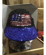 Sequin Baseball cap hat black USA on sides Patriotic stars red blue silv... - $595.61 MXN