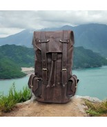 Handmade Full-Grain Leather Backpack: Dark Brown Vintage Travel Rucksack - $5,391.78 MXN