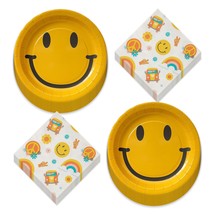 Groovy 70&#39;s Party Vibes Paper Dessert Happy Face Plates and Hippie Beverage Napk - £12.32 GBP+