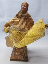 Vintage Mexican Folk Art Paper Mache Sculpture Old Woman Holding Fishing Net - £27.11 GBP