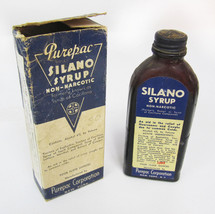 Antique Purepac Silano Cocillana Cough Syrup Bottle With Original Box - £62.21 GBP