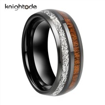 8mm Black/Rose Gold Tungsten Carbide Wedding Band White Meteorite/Koa Wood Inlay - £22.28 GBP