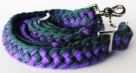 Roping Knotted Horse Western Barrel Reins Nylon Braided Tack Purple Gree... - $294.58 MXN