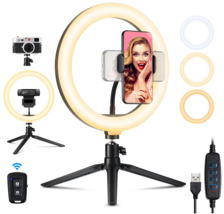 10&quot; LED Ring Light with Adjustable Tripod &amp; Phone Holder, Dimmable, Bluetooth YT - £15.07 GBP