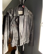 REVIEW leather suede biker  jacket size L dark grey/ graphite - $76.55 CAD